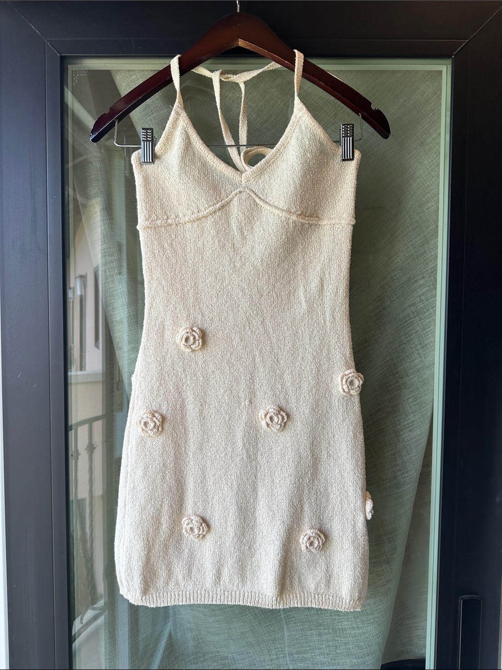 Women’s Cream Floral Appliqué Knit Halter Dress - Picture 1 of 3